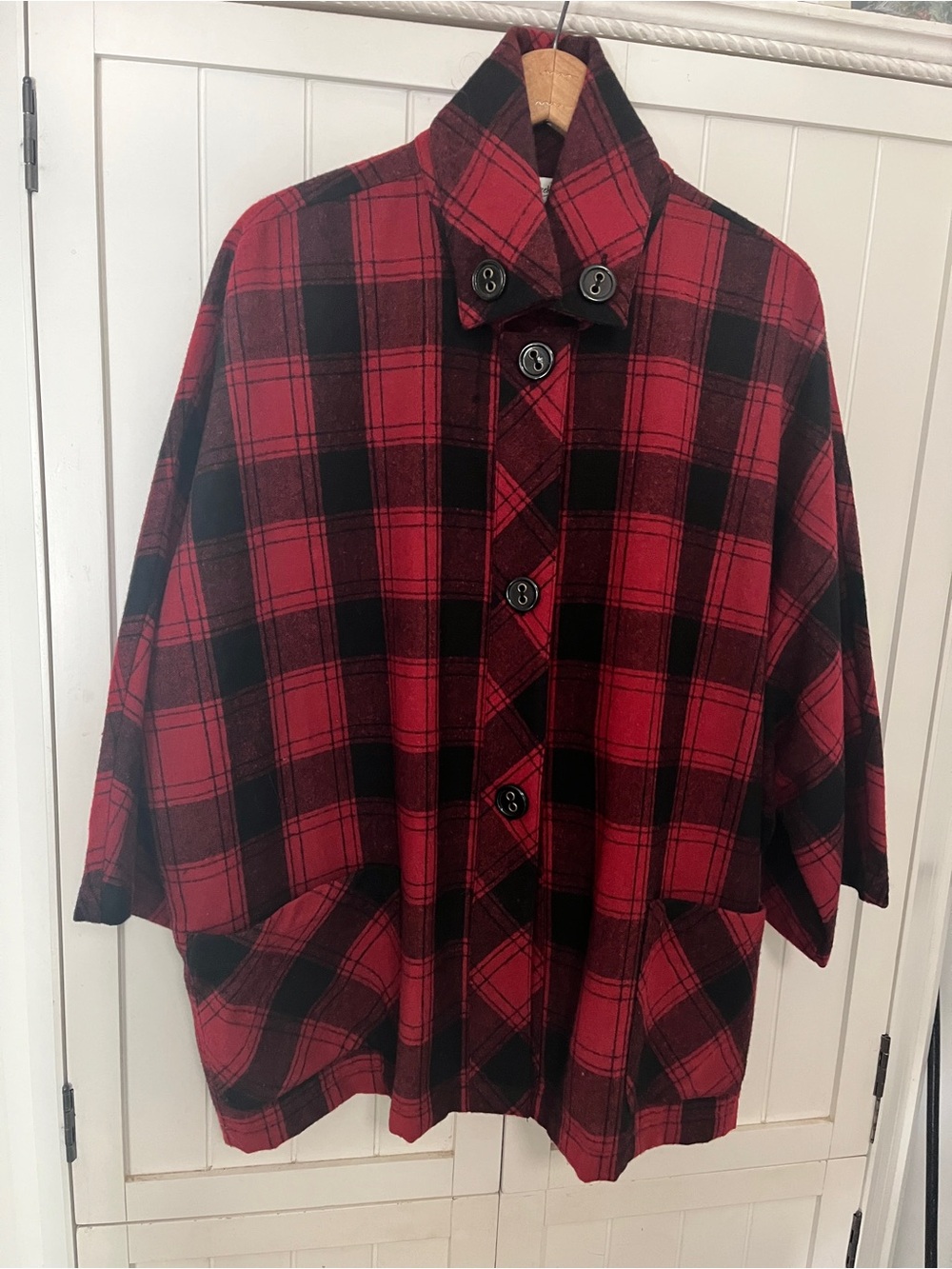 Red and Black Plaid Button-Up Shirt Jacket